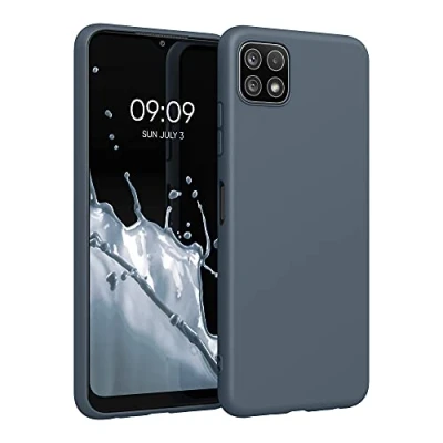 Abbildung von kwmobile Hülle kompatibel mit Samsung Galaxy A22 5G weiches TPU Silikon Case Cover geeignet für kabelloses Laden Dunkler Schiefer
