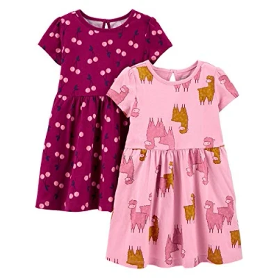Abbildung von Simple Joys by Carter&#039;s Baby Mädchen Short Sleeve and Sleeveless Dress Sets, Pack of 2 Freizeitkleid, Kirschen/Lama, Jahre (2er Pack)