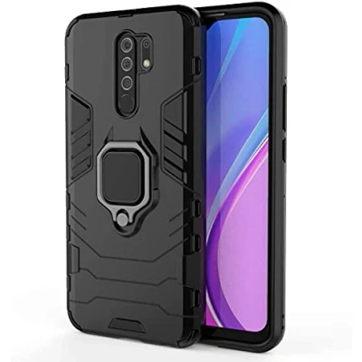 Abbildung von Kompatibel mit Xiaomi Mi Redmi 9 Hülle, Ring Ständer Magnetischer Handyhalter Auto Caseme Schutzhülle Case (Schwarz)