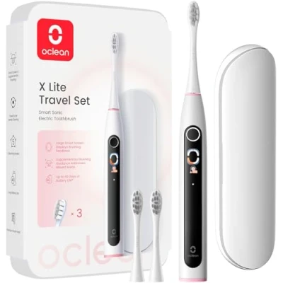 Abbildung von Oclean X Lite Schallzahnbürste Blau Set, elektrische Zahnbürste mit 3 Ersatzbürstenköpfe, Electric Toothbrush IPX7 Wasserdicht, 5 Putzprogrammen, Timer, Reiseetui