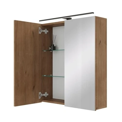 Abbildung von Planetmöbel ARIA Spiegelschrank Bad mit Beleuchtung 60 cm breit Badschrank hängend Spiegel Gold Eiche, Leuchte und Steckdose, Gäste WC x 70 16