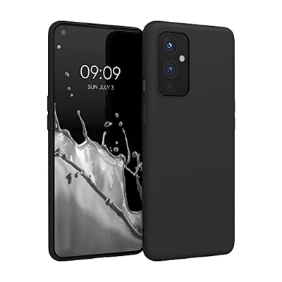 Abbildung von kwmobile Hülle kompatibel mit OnePlus 9 (EU/NA Version) weiches TPU Silikon Case Cover geeignet für kabelloses Laden Schwarz matt