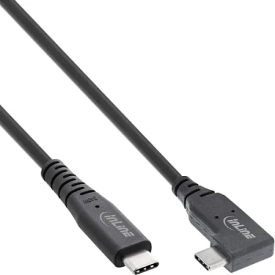 Abbildung von InLine USB4 Kabel, 240W USB C auf Ladekabel, einseitig gewinkelt, PD 3.1, 40 Gb/s, 8K@60Hz, Thunderbolt 3, für Bildschirme, Festplatten, Grafikkarten, Smartphones und mehr, 1m, schwarz, 35911I
