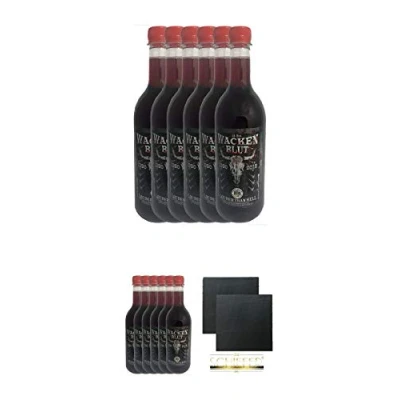 Abbildung von Wacken Blut 6 x 0,75 Liter + Schiefer Glasuntersetzer eckig ca. 9,5 cm Ø 2 Stück