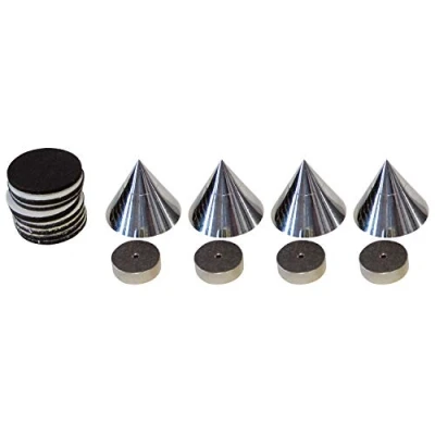 Abbildung von Dynavox Sub Watt Absorber 4er Set, höhenverstellbare Entkoppler für HiFi Geräte und Lautsprecher mit Unterlegscheiben, Chrom