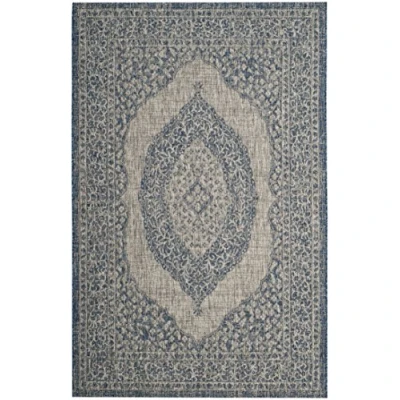 Abbildung von SAFAVIEH Zeitgenössische Teppich für Wohnzimmer, Esszimmer, Schlafzimmer Courtyard Collection, Kurzer Flor, Hellgrau und Blau, 79 X 152 cm