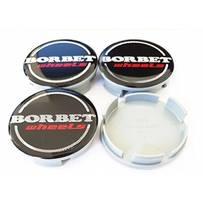 Abbildung von 4X Original Borbet Nabendeckel Felgendeckel Nabenkappe Schwarz Glanz Silber Rot Center Cap Deckel NEU! 56mm