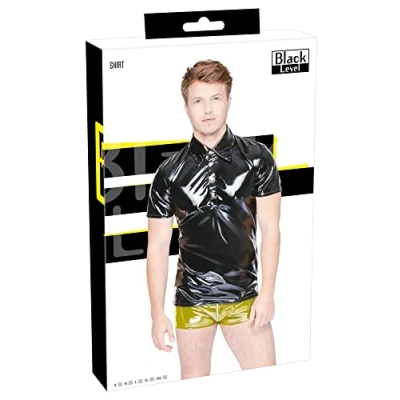 Abbildung von Shirt aus Lack im Polo Style mit Halbarm, Kragen und Druckknopfleiste
