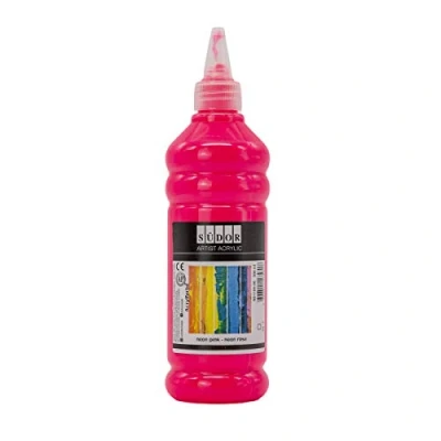 Abbildung von SÜDOR Acrylfarbe 500 ml Geeignet für Acryl Pouring. Hochpigmentierte, fluoreszierende Künstler Malfarbe zum Bemalen auf Holz, Leinwand, Stein, Papier, Stoff &amp; Metall. Vegan (Neon Rosa (Pink))