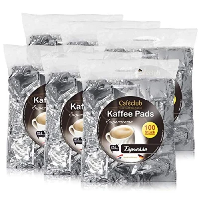 Abbildung von 6x Cafeclub Espresso Kaffeepads Megabeutel je 100 stk. dunkle Röstung einzeln verpackt