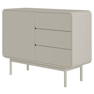 Abbildung von Selsey Kommode Aufbewahrungsschrank 1 Tür 3 Schubladen Schrank Schubladenschrank Push to Open 104 cm ORO Graubeige