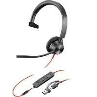 Abbildung von Poly Blackwire 3315 3300 Series Headset On Ear kabelgebunden aktive Rauschunterdrückung 3,5 mm Stecker, USB C Schwarz UC Zertifiziert