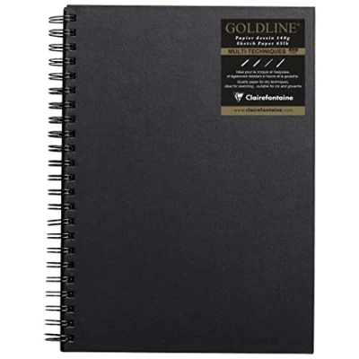 Abbildung von Clairefontaine 34254C Spiralbuch / Kladde Goldline mit 32 Blatt, Zeichenpapier 140g, Weiß, DIN A4 21x29,7 cm, Hochformat, Hardcover Leinenoptik, Schwarz, 1 Stück