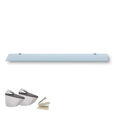 Abbildung von Euro Tische Wandregal aus Glas, 90 cm, Regal für Badezimmer, Duschregal weißem Glas mit 6 mm dickem Sicherheitsglas und Metallhalterungen (weiß)
