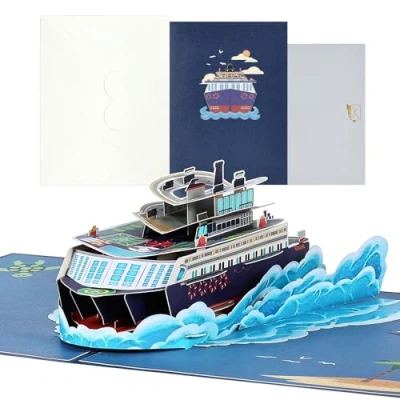 Abbildung von Joyoldelf Pop Up Karte Kreuzfahrschiff 3D Schiff Gutscheinkarte Reise, Kreuzfahrt Geschenk, Geldgeschenk Schiffsreise order Urlaub, Geschenkkarte für Flitterwochen, Urlaubskasse, Geburtstag
