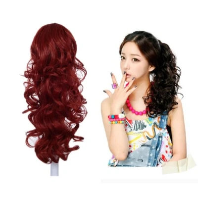 Abbildung von Prettyland DH254 45cm Klammer gewellt Pferdeschwanz Zopf Haarverlängerung Haarteil R02 Rot