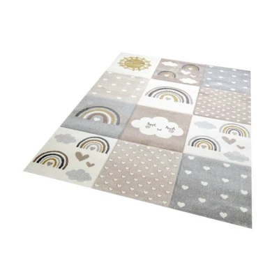 Abbildung von Carpetia Kinderteppich Kinderzimmer Teppich Herzchen Wolken Regenbogen grau beige braun, rechteckig, Höhe: 13 mm