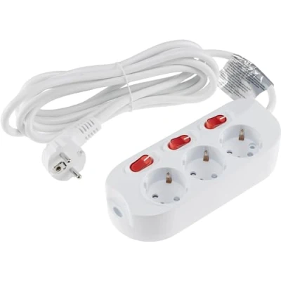 Abbildung von ChiliTec Steckdosenleiste 3 Fach Tischsteckdose mit Einzelschaltung 3m Kabel Schalter für Jede Steckdose erhöhtem Berührungsschutz Weiß