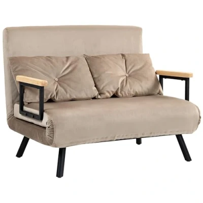 Abbildung von HOMCOM Schlafsofa Polystersofa mit Samtoptik und Rückenkissen, Klappbett 1 Teile, Verstellbarer Rückenlehne, Blau