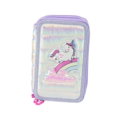 Abbildung von Girabrilla Nice Group Einhorn Federmäppchen mit 3 Fächern für Kinder, Daunenoptik, Violett