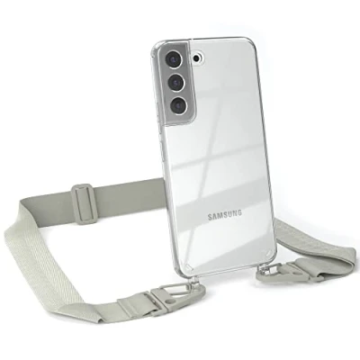 Abbildung von EAZY CASE Hülle mit Band kompatibel Samsung Galaxy S22 5G Handyhülle Umhängeband für Silikonhülle Transparent Schutzhülle Handykette zum Umhängen Handykordel Smartphone Taupe Grau