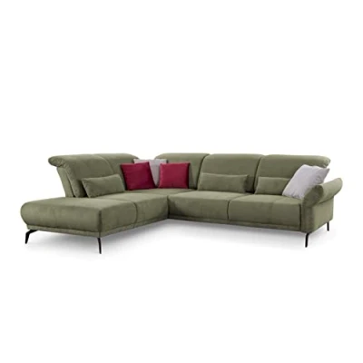 Abbildung von CAVADORE Ecksofa Cooper / Luftige Eckcouch mit Ottomane links, Armteilverstellung, Kopfteilverstellung und Sitztiefenverstellung 294 x 88 242 Cord, Grün