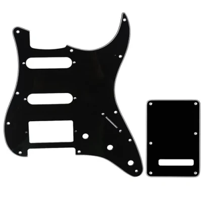 Abbildung von Musiclily SSH 11 Löcher Strat Gitarren Schlagbrett und Backplate Set für Fender USA/Mexican Standard Stratocaster Modern Style, 3 lagig Schwarz