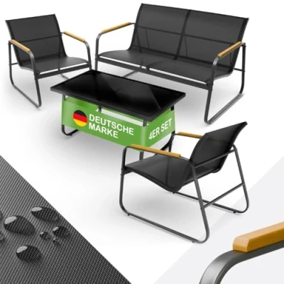 Abbildung von Blumtal Gartenmöbel Set 4er Balkonmöbel für 4 Personen 2 x Sessel + 1 Bank Tisch Terrassenmöbel Gartenlounge Balkon Möbel Möbelsets Stahl Outdoor Lounge Anthrazit