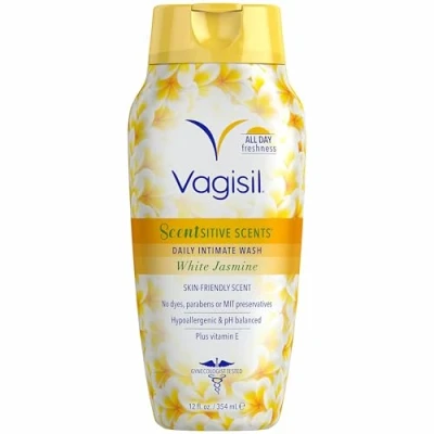 Abbildung von Vagisil Scentsitive Scents Daily Feminine Intimwäsche für Frauen, plus Vitamin E, ganztägige Frische, hypoallergen, hautfreundlicher Duft weißer Jasmin, 354 ml