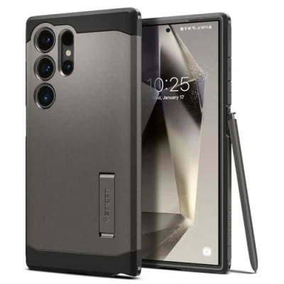 Abbildung von Samsung Galaxy S24 Ultra Hülle Kunststoff Spigen Hard Case/Backcover Handyhülle Dunkelgrau Shockproof/Stoßfest