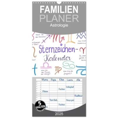 Abbildung von Familienplaner 2025 Sternzeichen Kalender mit 5 Spalten (Wandkalender, 21 cm x 45 cm), CALVENDO
