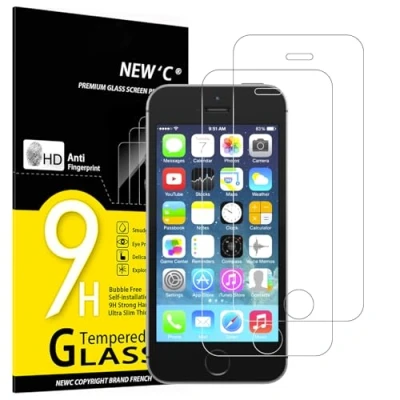Abbildung von NEW&#039;C 2 Stück, Panzer Schutz Glas für iPhone 5, 5S, 5C, Frei von Kratzern, 9H Härte, HD Displayschutzfolie, 0.33mm Ultra klar, Ultrabeständig