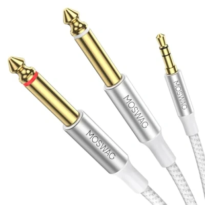 Abbildung von MOSWAG 3,5 mm 1/8 &quot;TRS auf Dual 6,35 1/4&quot; TS Mono Y Kabel Splitterkabel 2 M Splitterkabel, Stereo Audiokabel, kompatibel mit Multimedia Lautsprechern für iPhone iPod Laptops und Heim Stereosysteme
