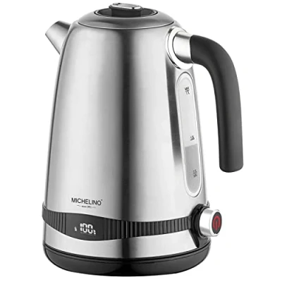 Abbildung von Michelino Wasserkocher Kocher mit Temperaturwahl, Edelstahl Heißwasserkocher, Wasserbereiter, 1,7 l, 2200 W, Temperaturregler und Temperaturanzeige 40 100 C