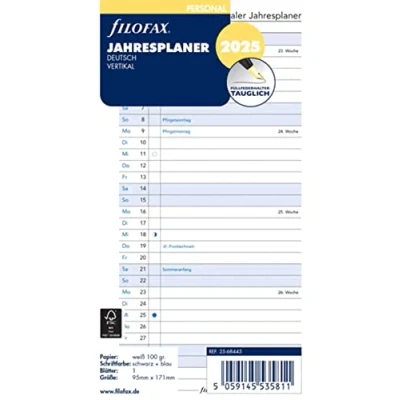 Abbildung von FILOFAX Kalendereinlage Personal Jahresplaner vertikal (Deutsch)2025