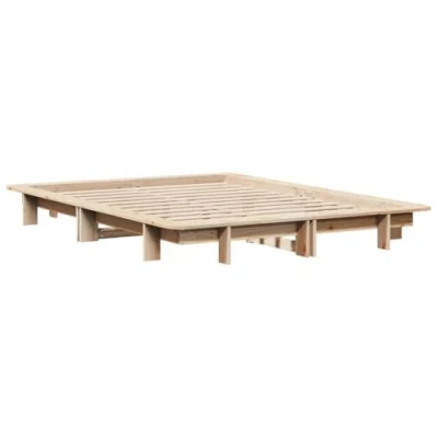 Abbildung von vidaXL Massivholzbett, Holzbett ohne Matratze, Bettgestell mit Kopfteil Lattenrost, Bett Doppelbett für Schlafzimmer, 140x200cm Kiefernholz