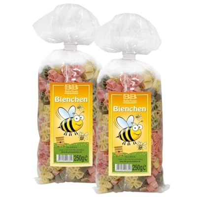 Abbildung von Bull &amp; Bear bunte Bienen Nudeln, 2x 250g, Motivnudeln aus Hartweizengrieß, handgefertigt in deutscher Manufaktur, Pasta Geschenk