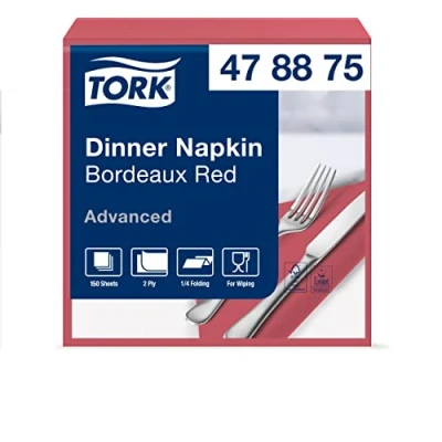Abbildung von Tork 478875 Dinnerservietten Bordeauxrot / 2 lagige Papierservietten Für jede Gelegenheit Advanced Qualität 12 x 150 (1800) Servietten 39 cm (B L) 1/4 Falz