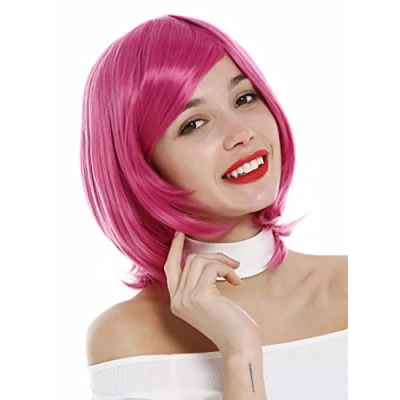 Abbildung von WIG ME UP 0821 T2127 Perücke Damen kurz Bob glatt konkave Spitzen Scheitel dunkles Rosa