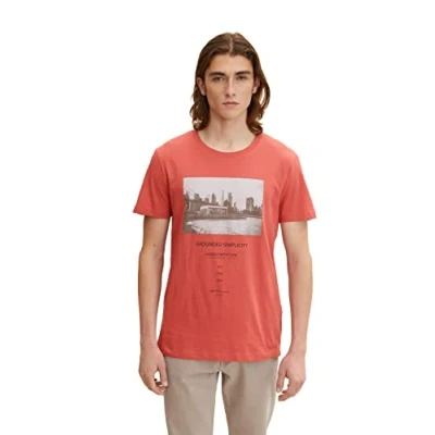 Abbildung von TOM TAILOR Denim Herren T Shirt mit Fotoprint 1033026, 10418 Smoky Red, L