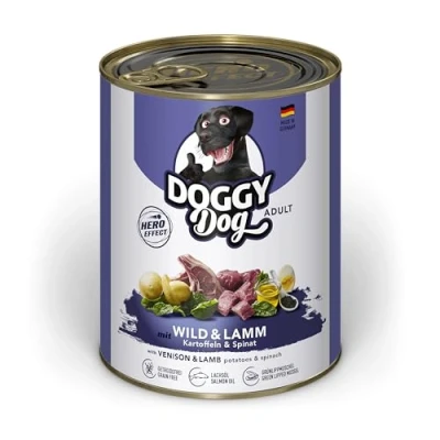 Abbildung von DOGGY Dog Paté Wild &amp; Lamm, 6 x 800 g, Nassfutter für Hunde, getreidefreies Hundefutter mit Lachsöl und Grünlippmuschel, Alleinfuttermittel Spinat Kartoffeln, Made in Germany
