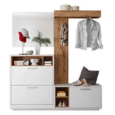 Abbildung von HBZ Kompaktgarderobe &quot;Milano&quot;, (1 St.), mit Spiegel, Garderobe weiß Absetzung in Wildeiche Dekor