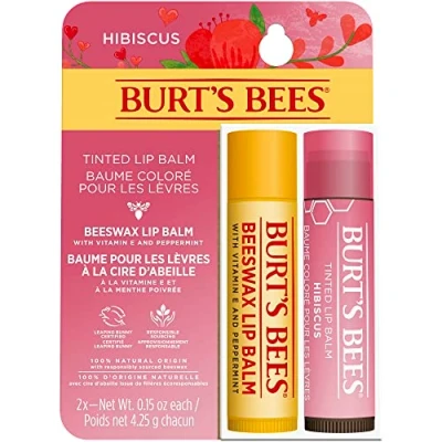 Abbildung von Burt&#039;s Bees Lippenpflege im Multipack, Bienenwachs Lippenbalsam und Getönter Hibiskus Lippenbalsam, Günstiges 2er Pack, 2 x 4,25 g
