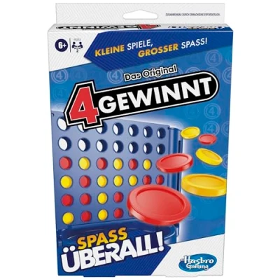 Abbildung von 4 Gewinnt, kompaktes und tragbares Spiel für 2 Spieler, das Original in der praktischen Version unterwegs, kleines Geschenk zu Kinder Erwachsene