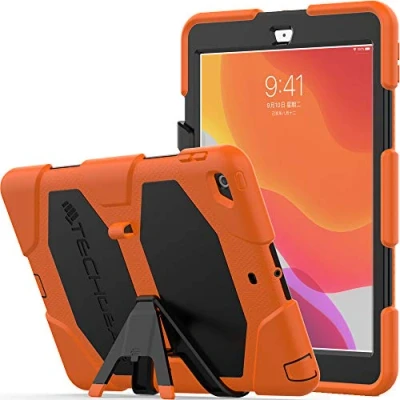 Abbildung von TECHGEAR G Shock Hülle Designed für iPad 10.2 2021/2020/2019 [9. 8. 7. Generation] Robuste Schutz Stoßfester Überlebens Fall mit abnehmbaren Ständer Schule, Kinder, Bauunternehmer Gelb