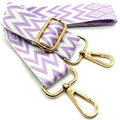 Abbildung von Verstellbarer Schultergurt Tasche Lila und Weiß, Taschengurte zum Wechseln, Taschengurt Breit mit Karabiner Gold, 80 130 cm Tragegurt für Damen Schultertaschen, Moderne Handtasche, 3.8cm, 08