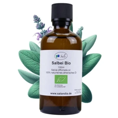 Abbildung von Sala Salbeiöl Aroma ätherisches Öl naturrein BIO zum Verzehr 100 ml Glasflasche