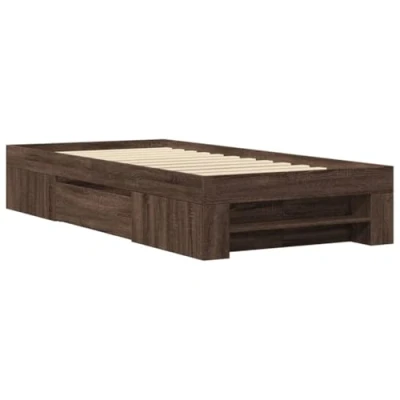Abbildung von vidaXL Bettgestell, Bettrahmen mit Lattenrost, Schlafzimmerbett Bett Stauraum, Einzelbett für Schlafzimmer, Braun Eichen Optik 100x200cm Holzwerkstoff