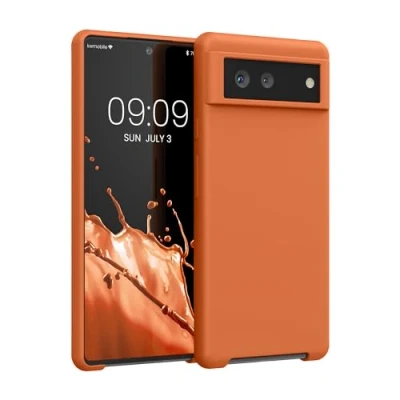 Abbildung von kwmobile Hülle kompatibel mit Google Pixel 6 Silikon Handy Case Handyhülle weiche Oberfläche kabelloses Laden Warme Aprikose