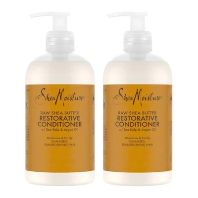 Abbildung von SheaMoisture Restorative Conditioner für geschädigtes Haar reine Sheabutter frei von Silikonen und Sulfaten 2 x 384 ml